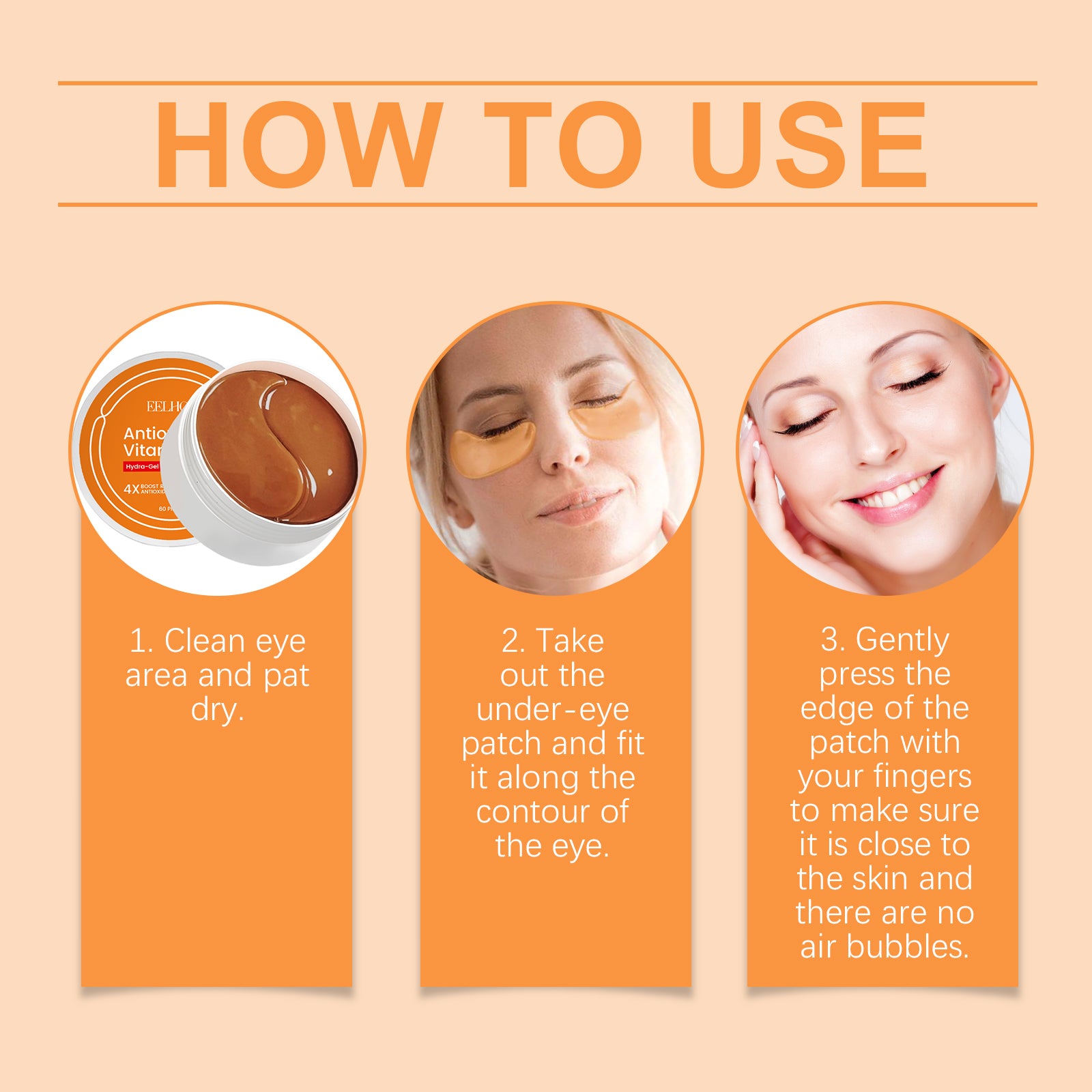 EELHOE Vitamin C Under Eye Patches For Dark Circles Care, Cooling, Moisturizing, Hydrating Eye Area Mask Patches