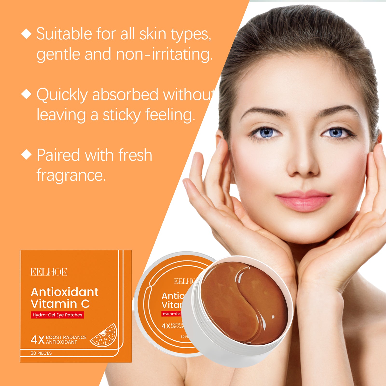 EELHOE Vitamin C Under Eye Patches For Dark Circles Care, Cooling, Moisturizing, Hydrating Eye Area Mask Patches